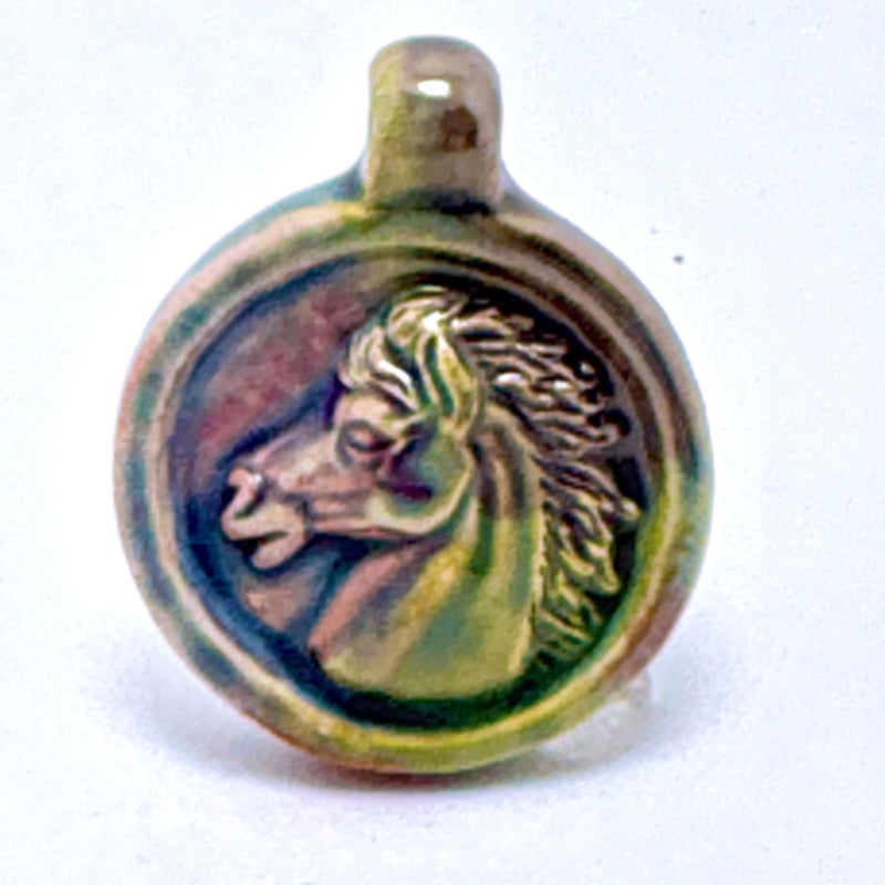 Horse Head Peruvian Ceramic Raku Pendant, 33mm