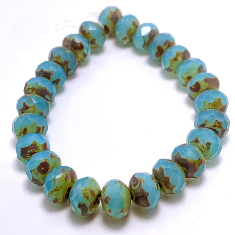 Rondelle Czech Glass Beads 5x7mm Sky Blue with Picasso Finish