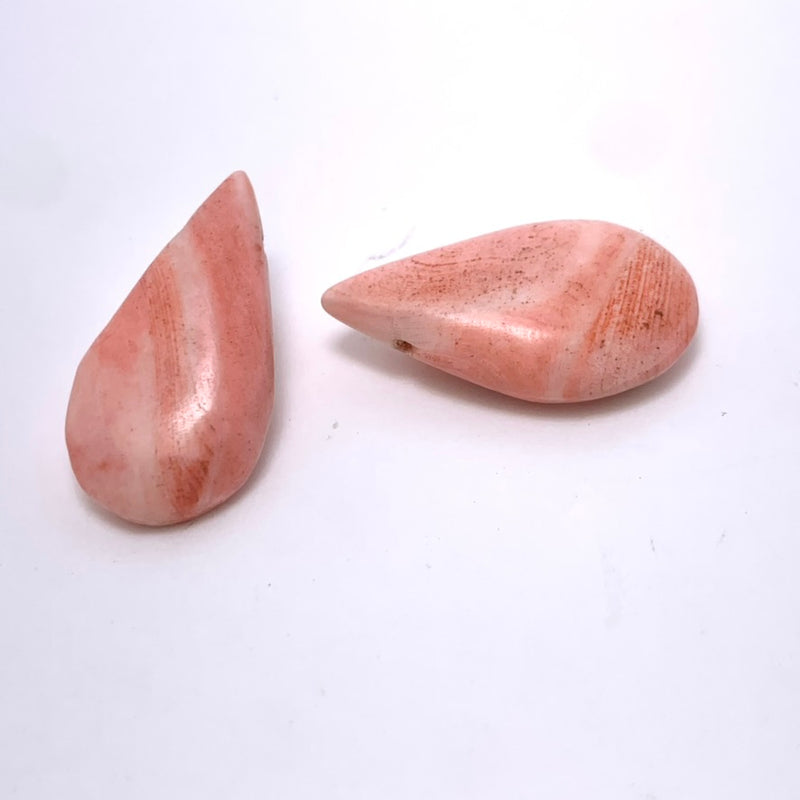 Pink Bamboo Coral Smooth Teardrop Briolette Pair, Approx. 26mm
