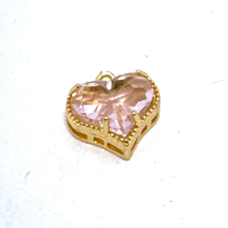 12mm Dainty Faceted Glass Heart Charm, Pale Pink