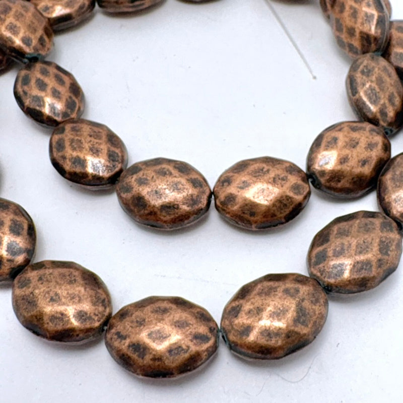 Textured Antique Copper Oval Beads, 14mm