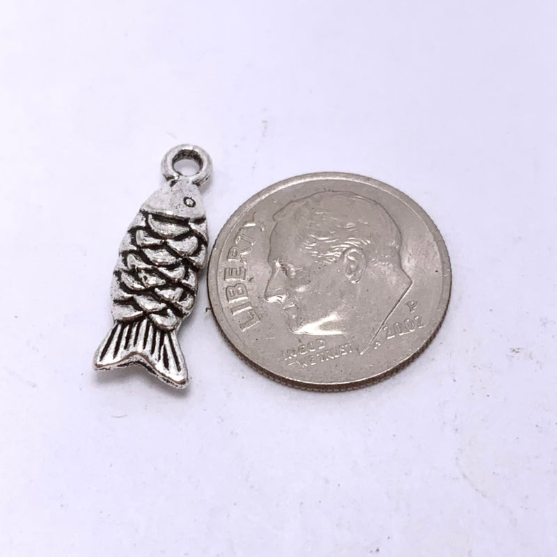 Silver Plated Fish Charm, 18x6mm