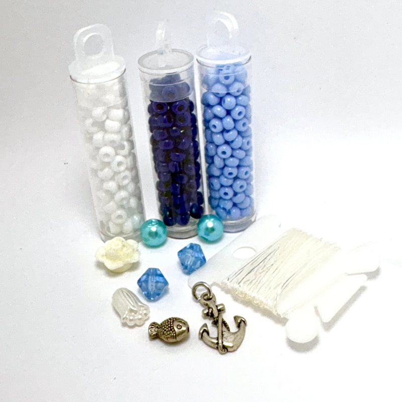 Beaded Bracelet Making Kit – DIY Jewelry Craft Kit for All Ages, Blues & White