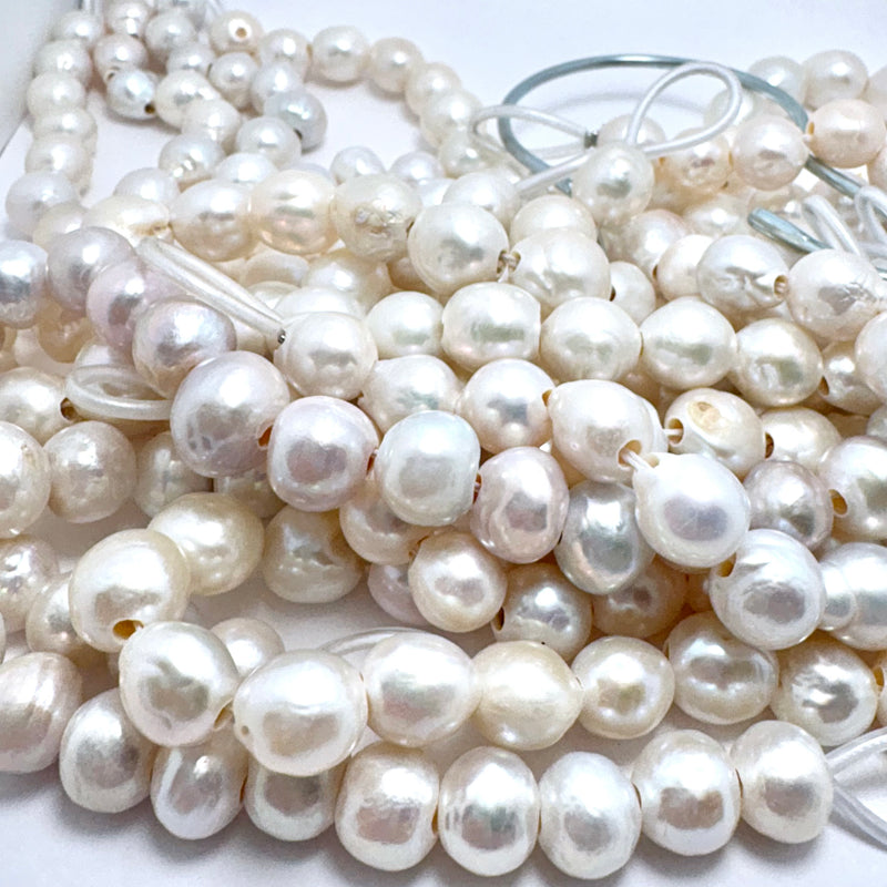 Large Hole White Round Freshwater Pearls, 9-12mm
