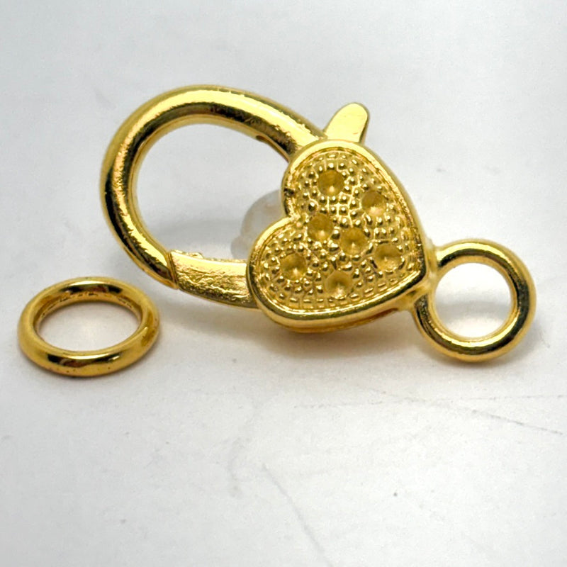 Heart Beaded Design Lobster Clasp, Gold Plated 26mm