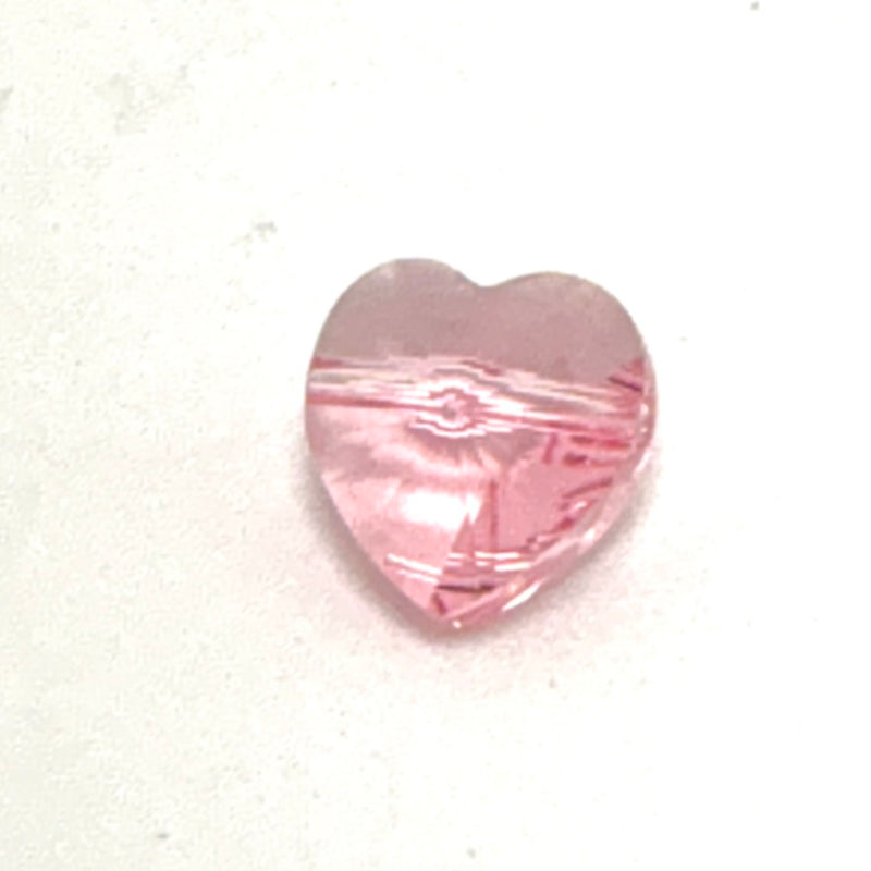 10mm Faceted Glass Heart Charm, Pink