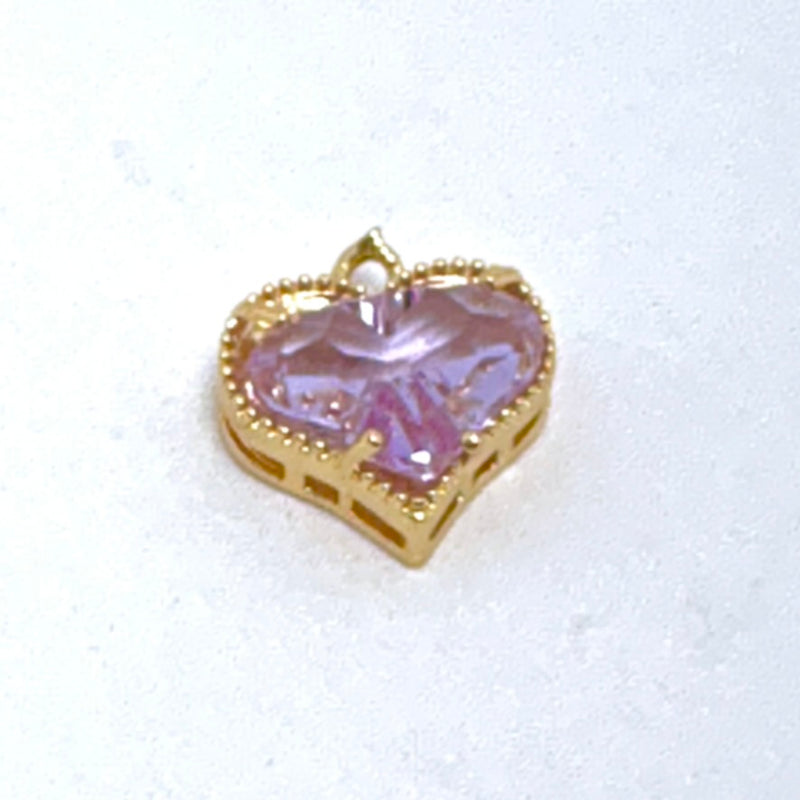 12mm Dainty Faceted Glass Heart Charm, Lilac