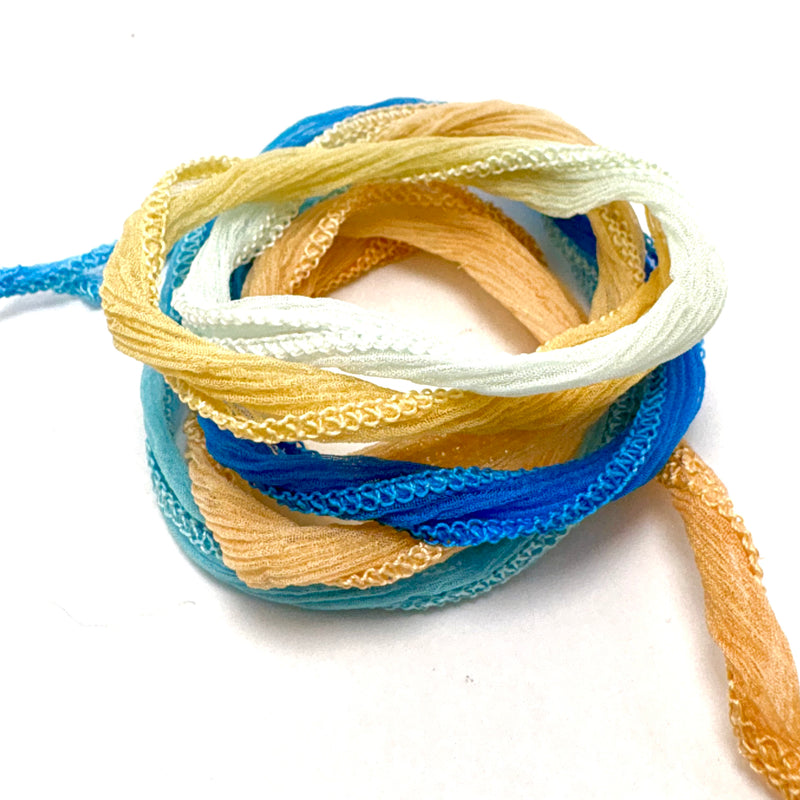 Hand Dyed Silk Fairy Ribbon, Ocean Ombre