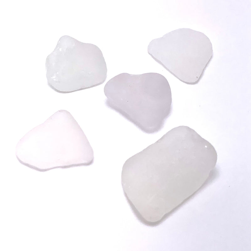 Authentic Ocean-Tumbled Sea Glass, White Frost  - Set of 5