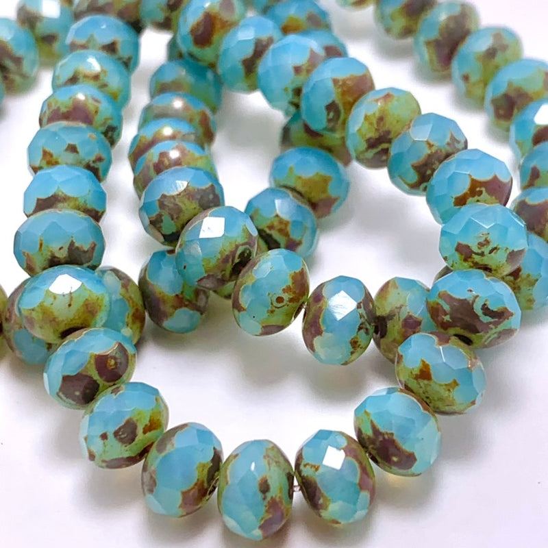 Rondelle Czech Glass Beads 5x7mm Sky Blue with Picasso Finish