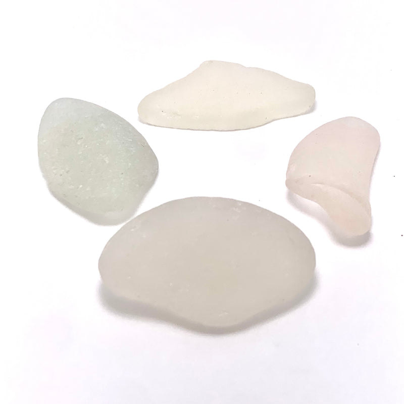 Authentic Ocean-Tumbled Sea Glass, White Frost  - Set of 5