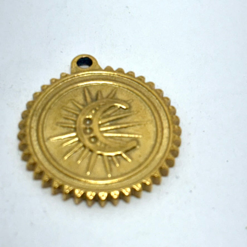 Crescent Moon Coin Charm, Gold 18mm
