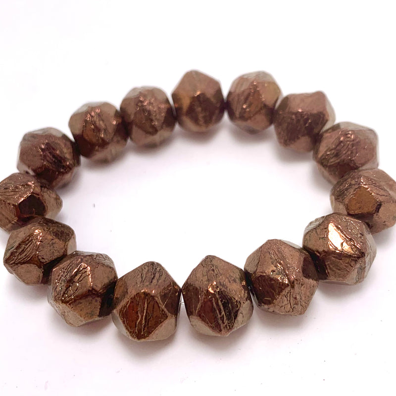 Antique English Cut Czech Glass Beads, Bronze with a Purple Luster, 10mm
