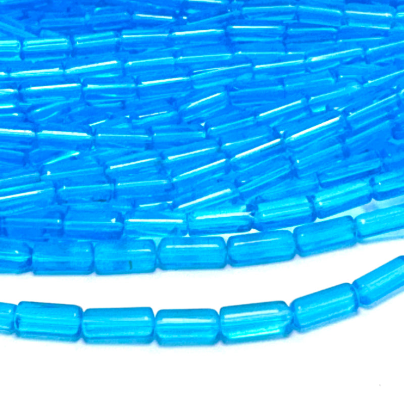 Aqua Translucent Glass Tube Beads, 5x10mm