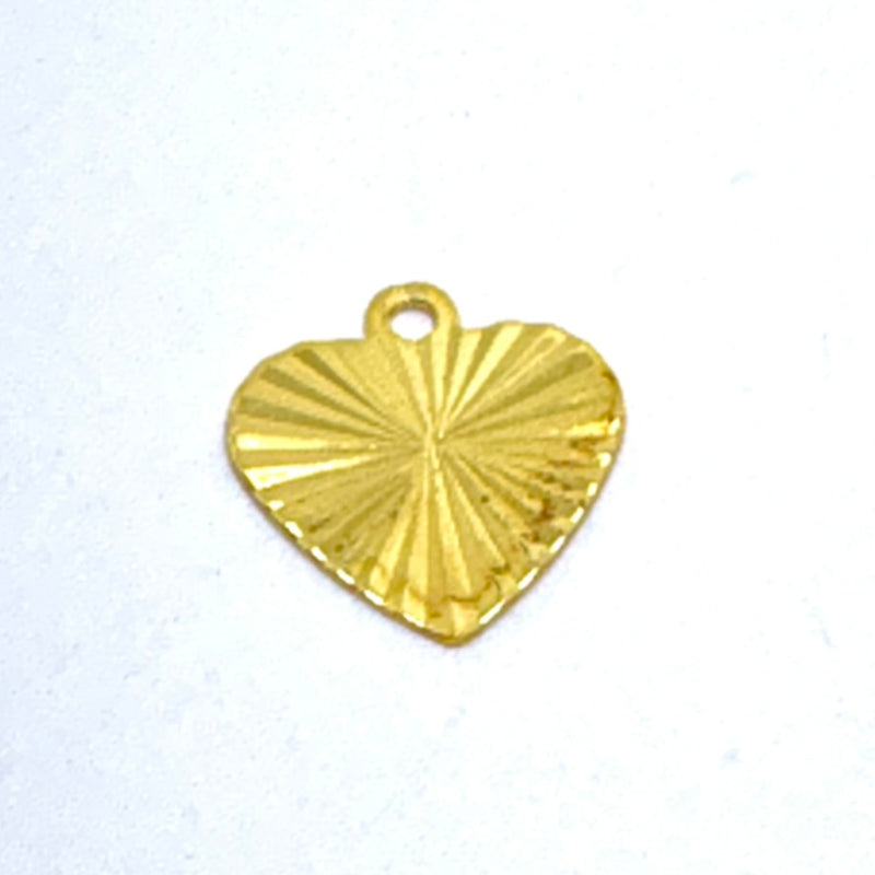 Beveled Center Heart Charm, Gold Plate 12mm