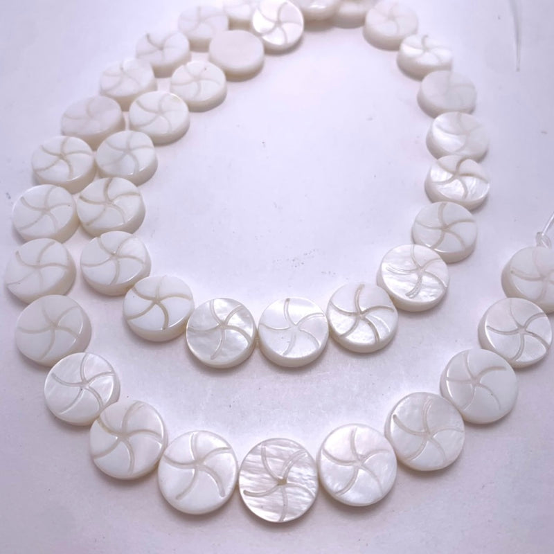Mother of Pearl Coin Starfish Etched Beads, 10mm