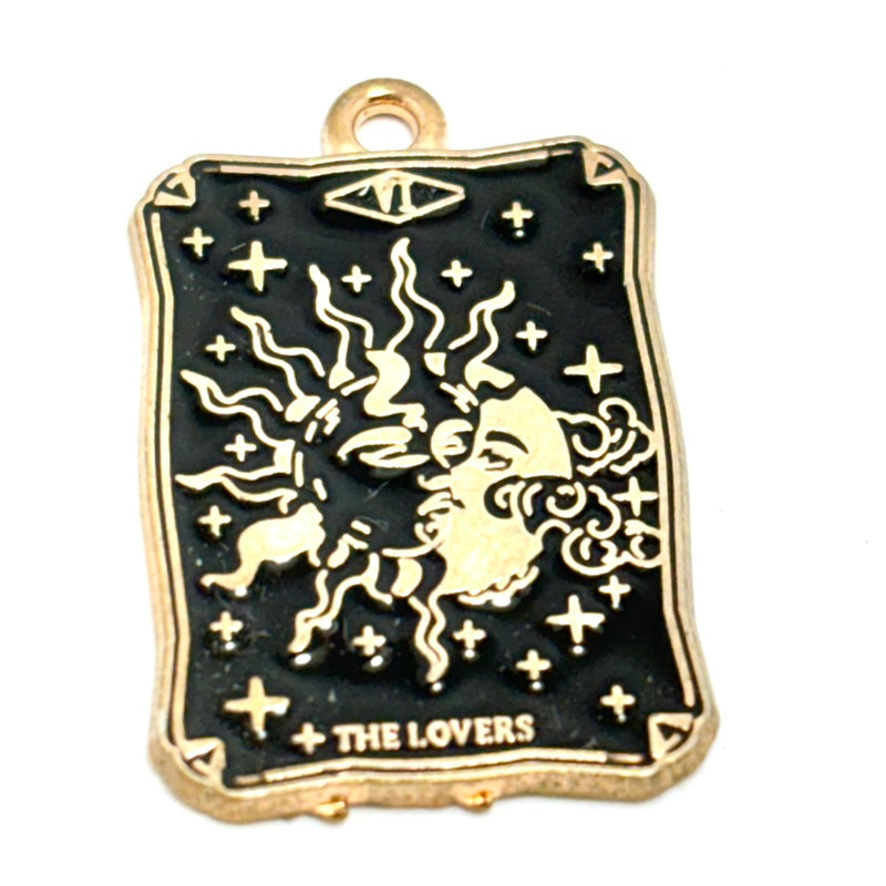 Tarot Card Charms, Black Enamel & Gold 30mm