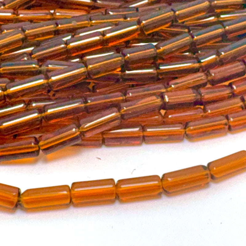 Deep Amber Translucent Glass Tube Beads, 5x10mm