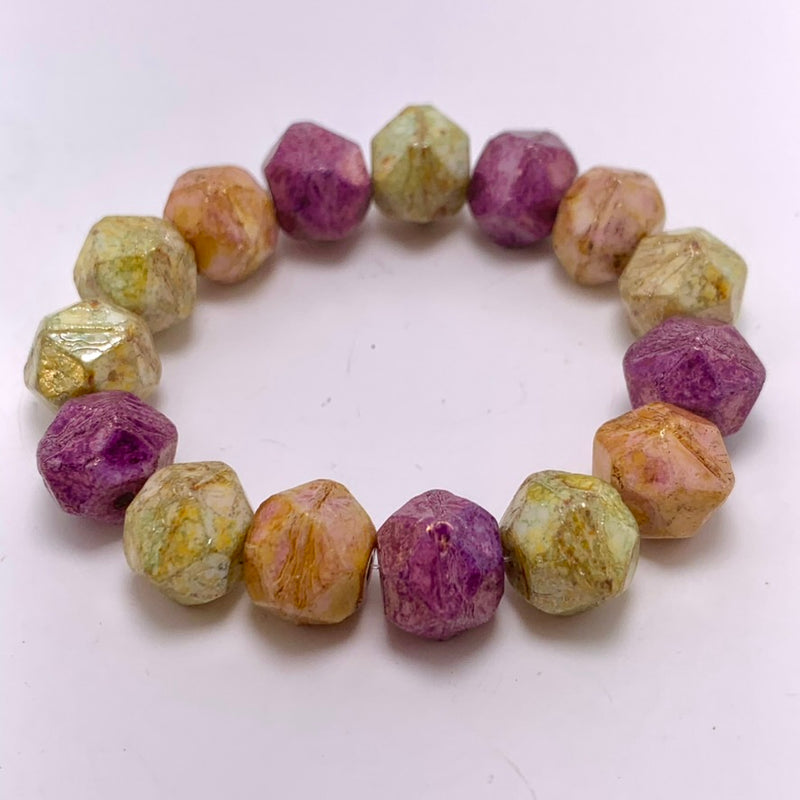 Antique English Cut Czech Glass Beads, Grape, Apricot, and Willow Mix, 10mm