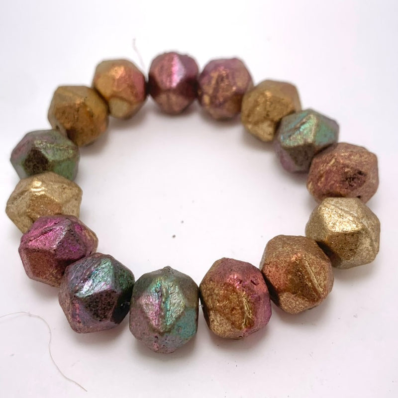 Antique English Cut Czech Glass Beads, Metallic Mix, 10mm