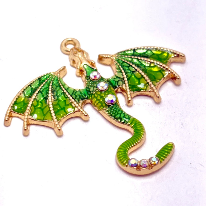 Green Enameled Dragon Charm, 36mm