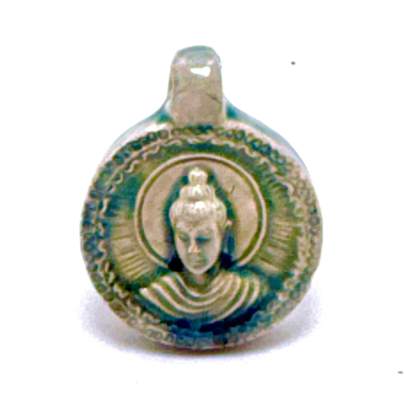 Buddha Head Peruvian Ceramic Raku Pendant, 25mm