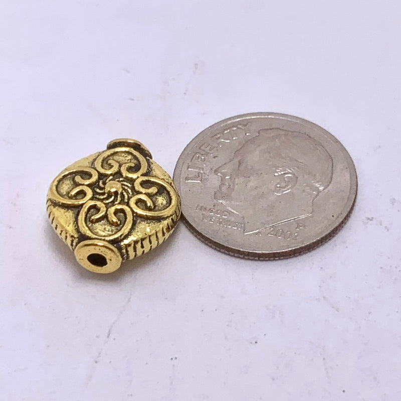 Gold Plated Clover Imprinted Bead, 14mm