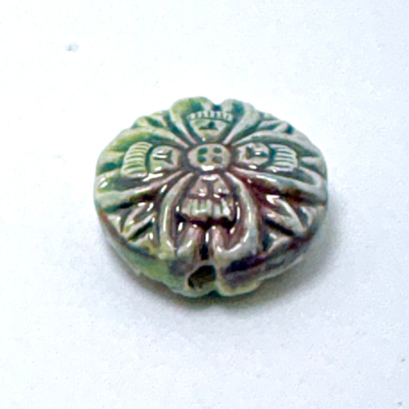 Dahlia Peruvian Ceramic Raku Bead , 22mm