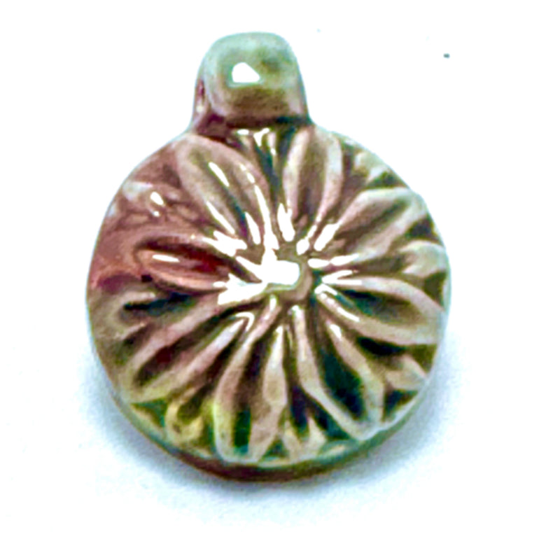 Blooming Dahlia Peruvian Ceramic Raku Pendant, 28mm