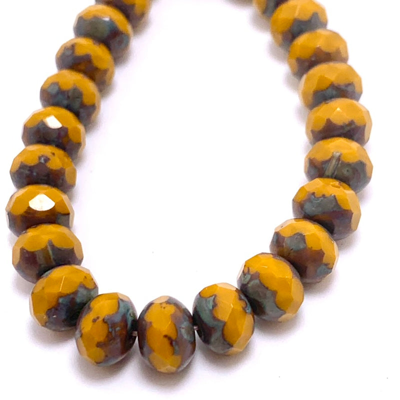 Rondelle Czech Glass Beads 5x7mm Yellow Gold with Picasso Finish
