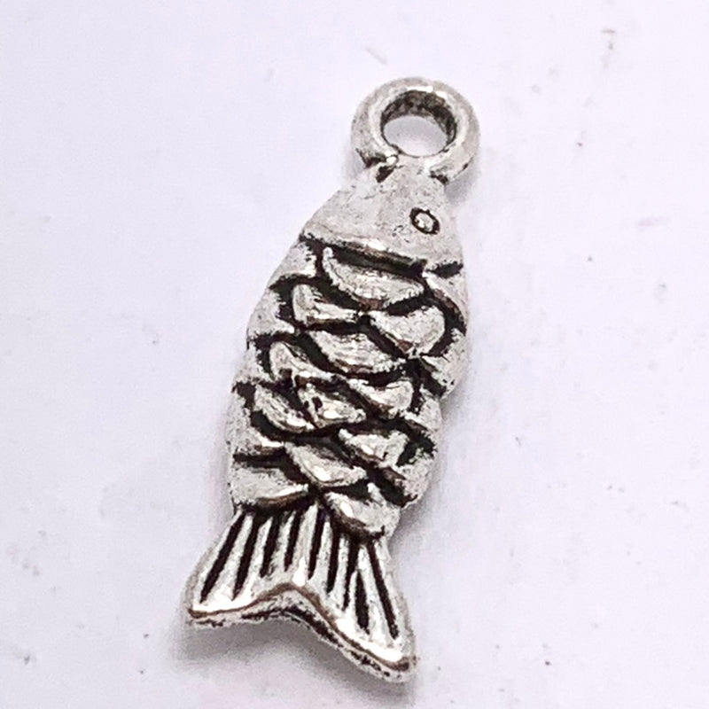 Silver Plated Fish Charm, 18x6mm