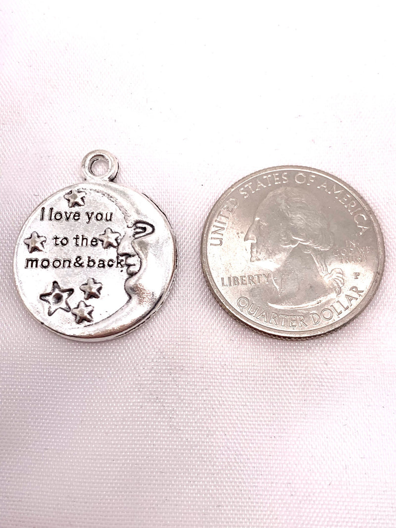 Love You to the Moon & Back Charm, Silver