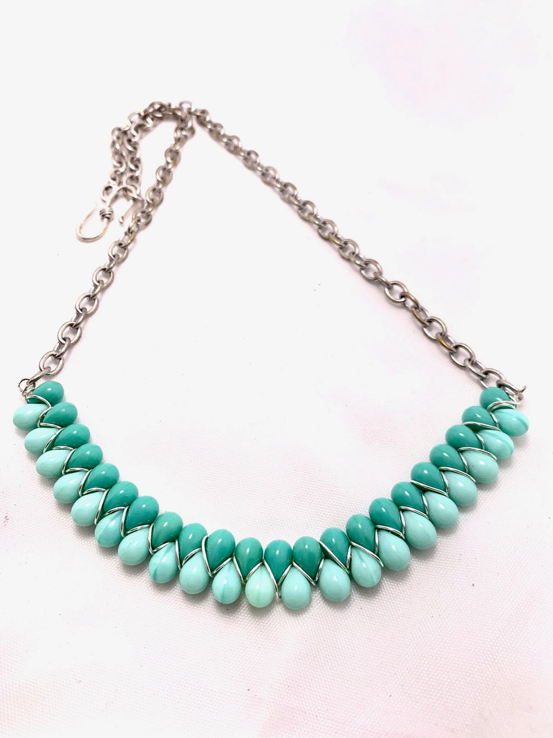 Seafoam & Turquoise Wrapped Glass Bead Necklace