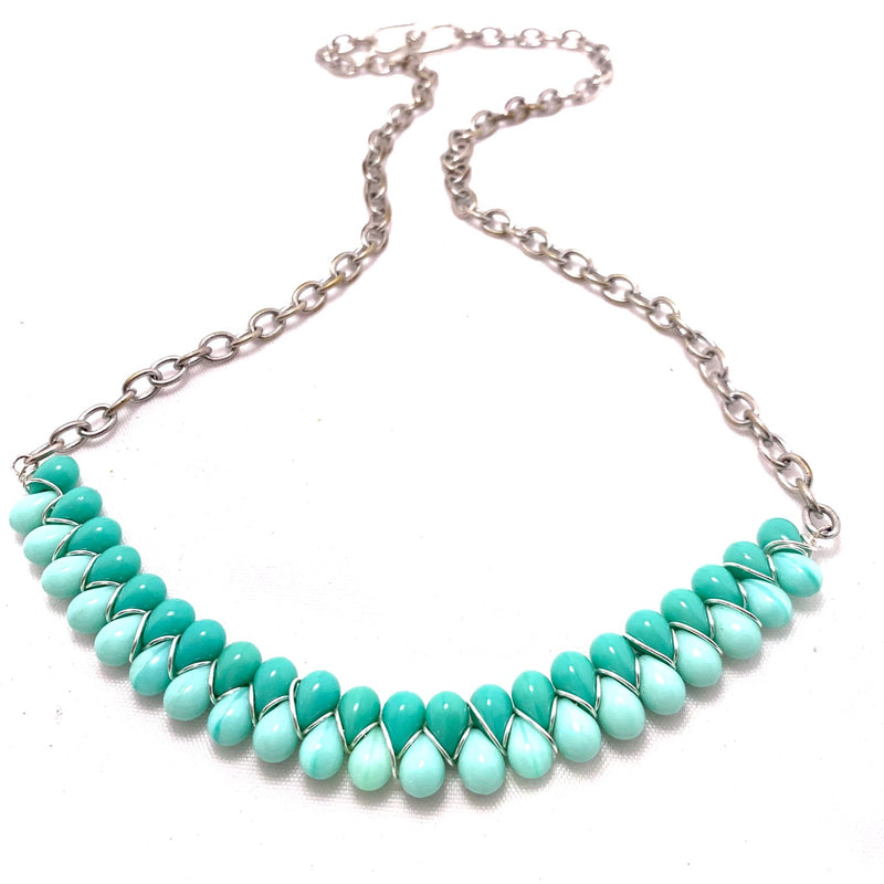 Seafoam & Turquoise Wrapped Glass Bead Necklace