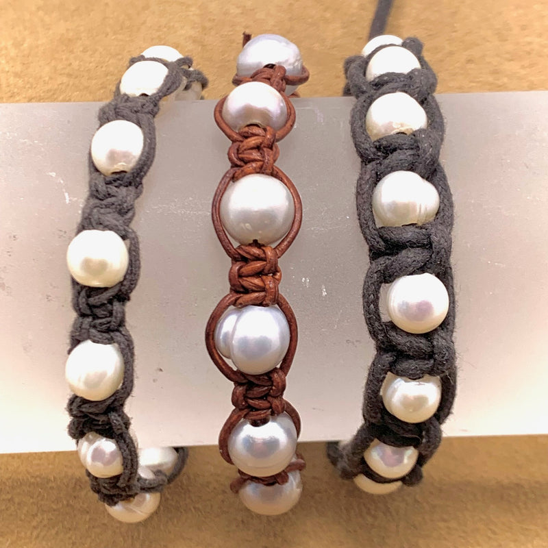 Pearl & Leather Macrame Bracelets  Thursday 7/11