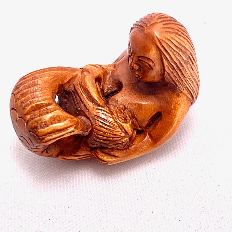 Mermaid Mother Nursing Child Ojime Bead, 16x28mm