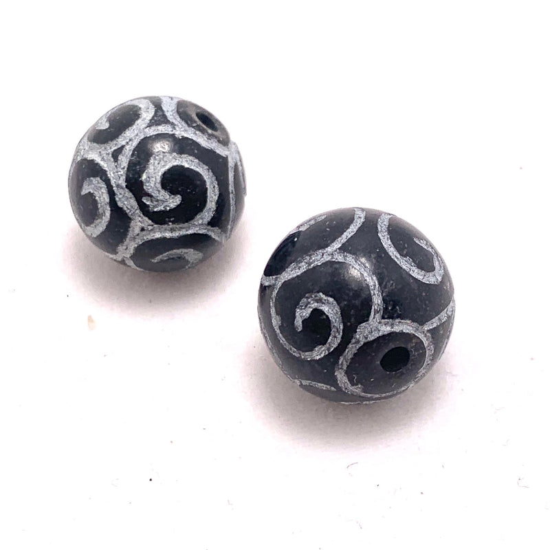 Carved Black Onyx Bead, 15mm