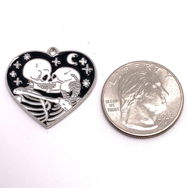 Kissing Skulls in Heart Charm