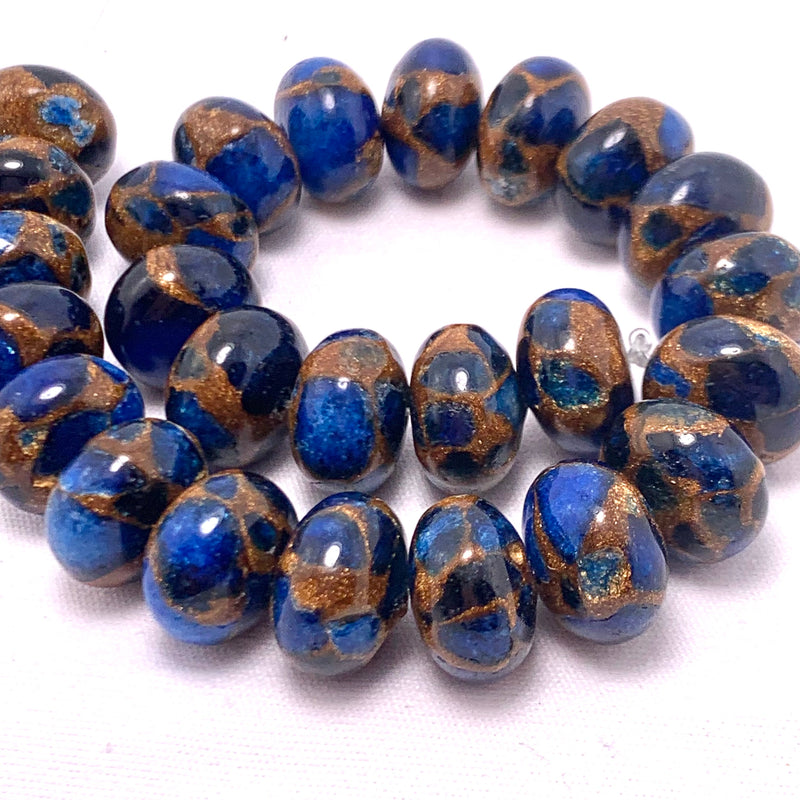 Lapis and Bronzite Rondelle Gemstone Beads 12mm