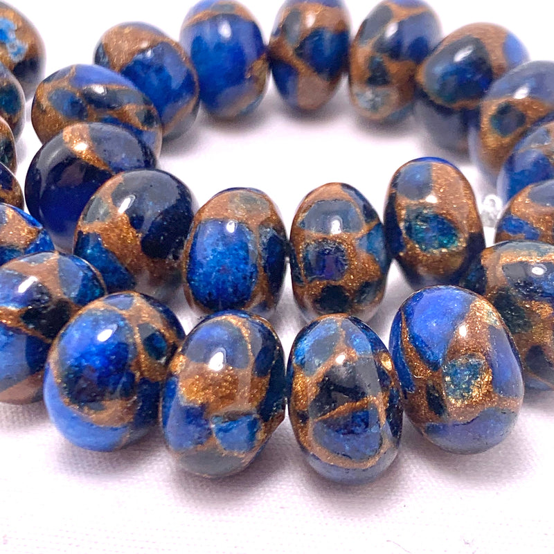 Lapis and Bronzite Rondelle Gemstone Beads 12mm