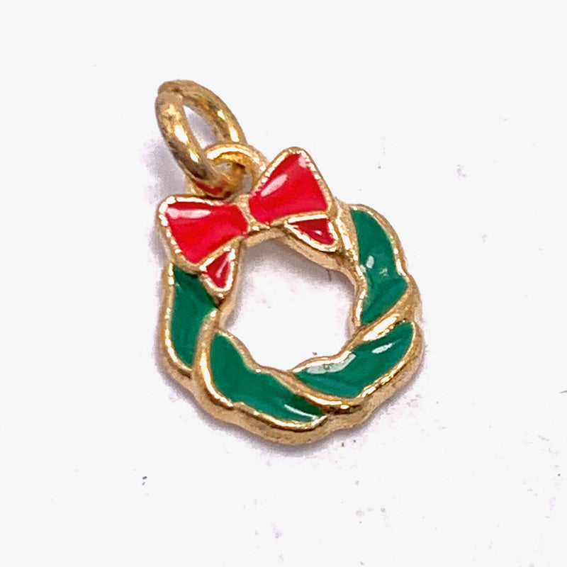 Wreath with Red Bow Christmas Enameled Charm
