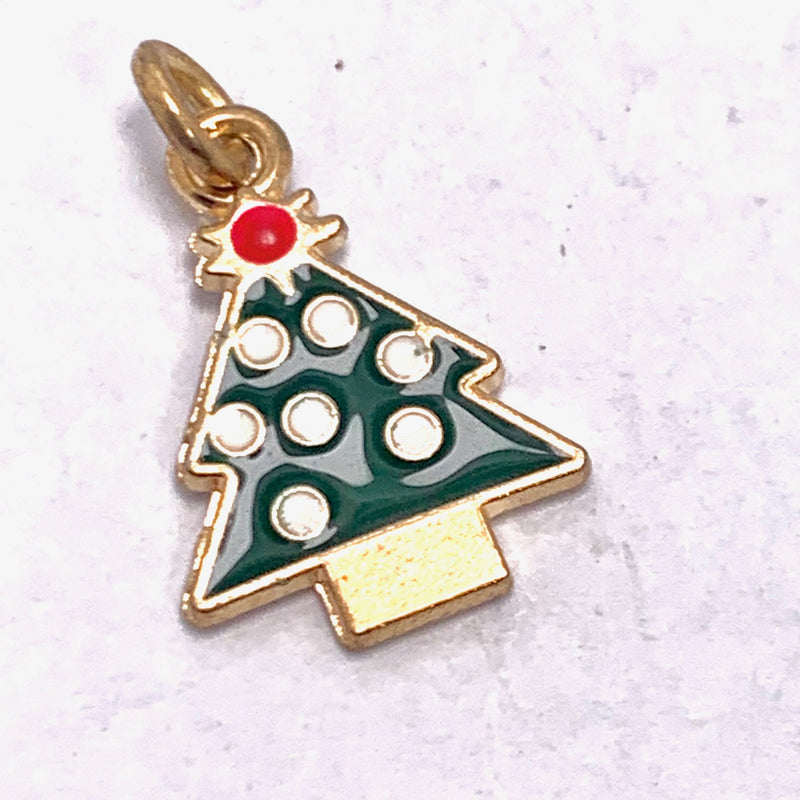Christmas Tree Enameled Charm with White Lights