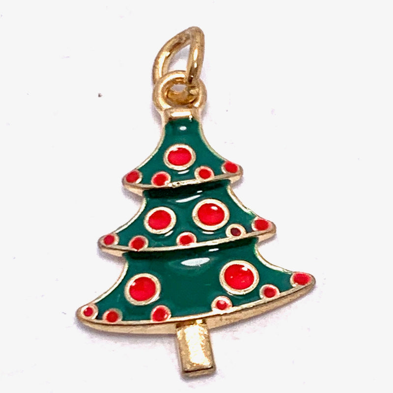 Christmas Tree Green with Red Balls Enameled Charm