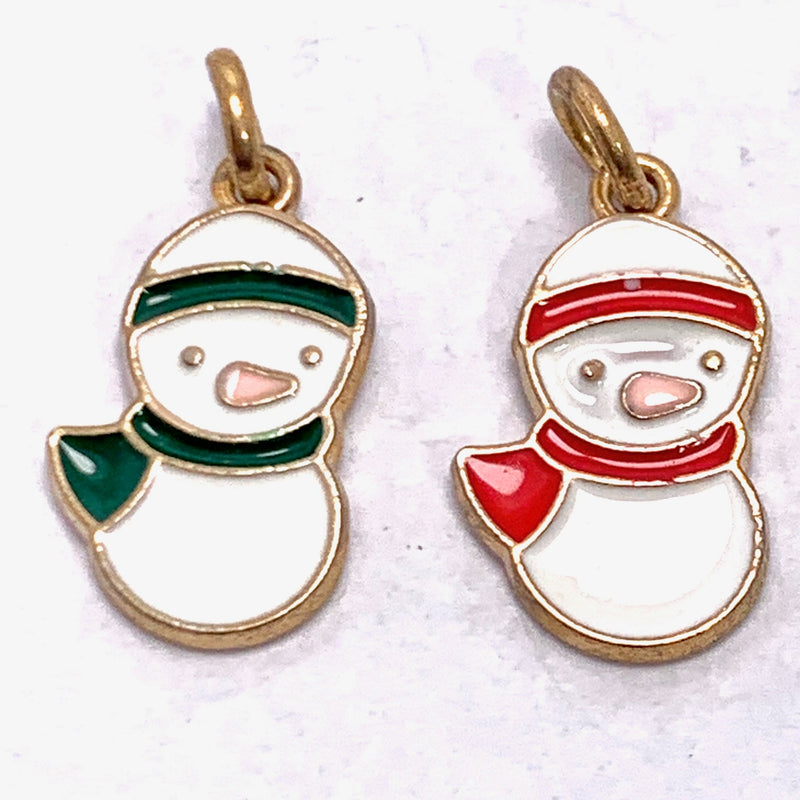 Snowman with Green Scarf Christmas Enameled Charm