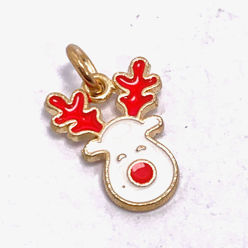 Red and White Reindeer Christmas Enameled Charm