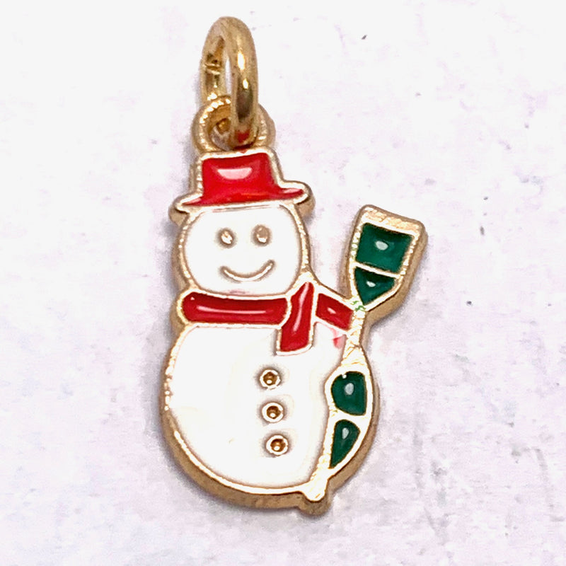 Snowman with a Broom Christmas Enameled Charm