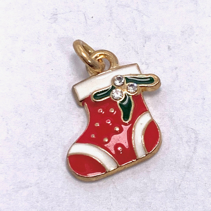 Red Stocking Christmas Enameled Charm