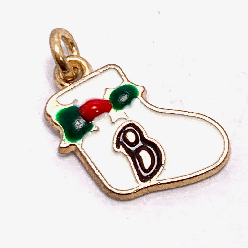 White Stocking Christmas Enameled Charm