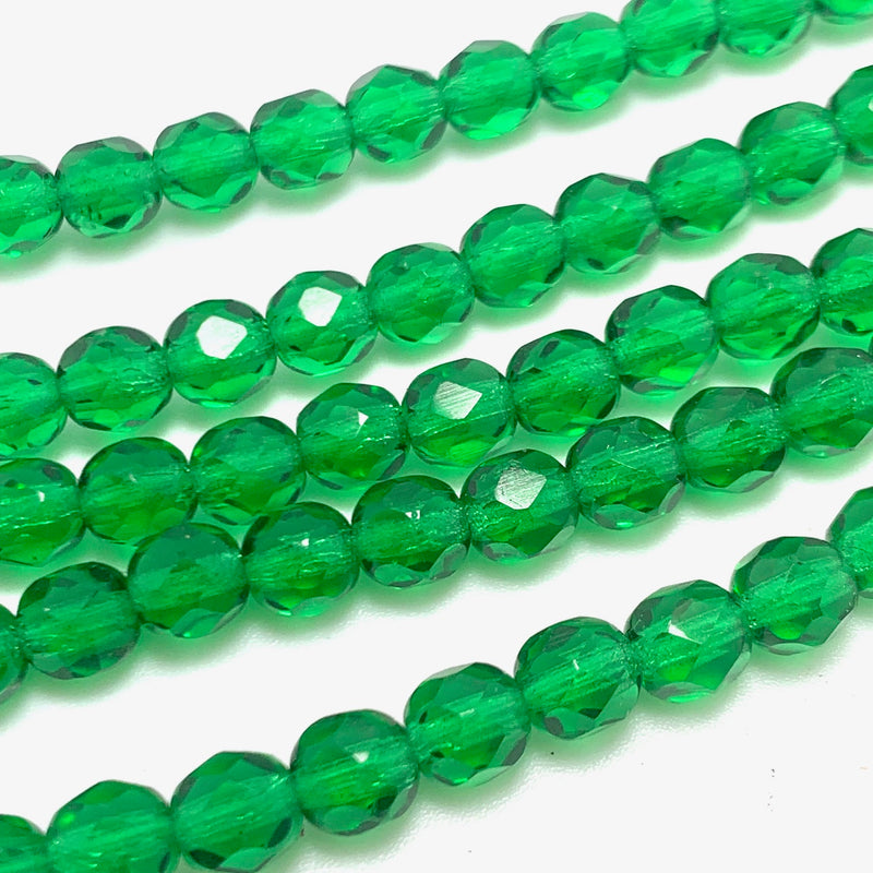 Green Transparent Firepolish Czech Glass Beads 6mm