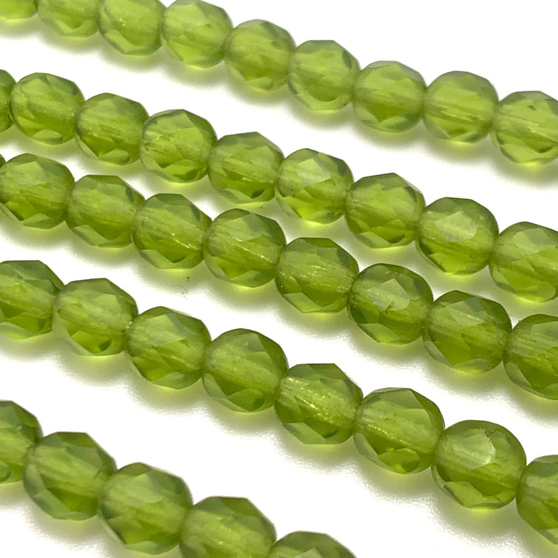 Olivine Frosted Firepolish  Czech Glass Beads 6mm